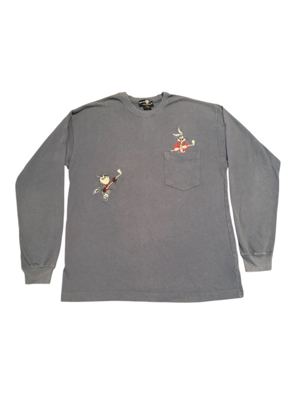 Warner Bros Looney Tunes Bugs Taz Embroidered Long Sleeve Shirt Sz: M Check Desc